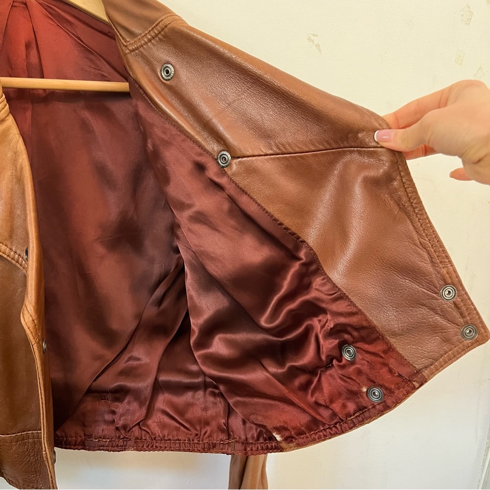 Genuine leather buttery soft brown motorcycle jacket, Small - Picture 5 of 6